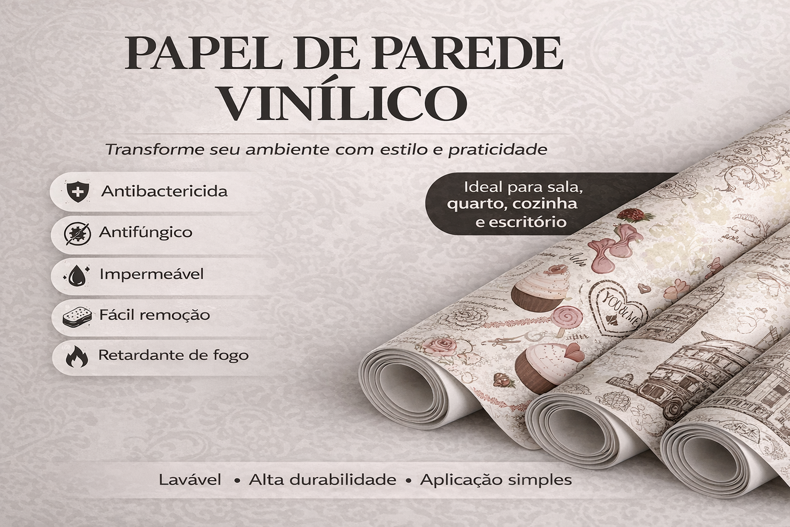 Papel de Parede Adesivo Vinilico Lavável CASUAL Quarto,Sala, Cozinha,Banheiro
