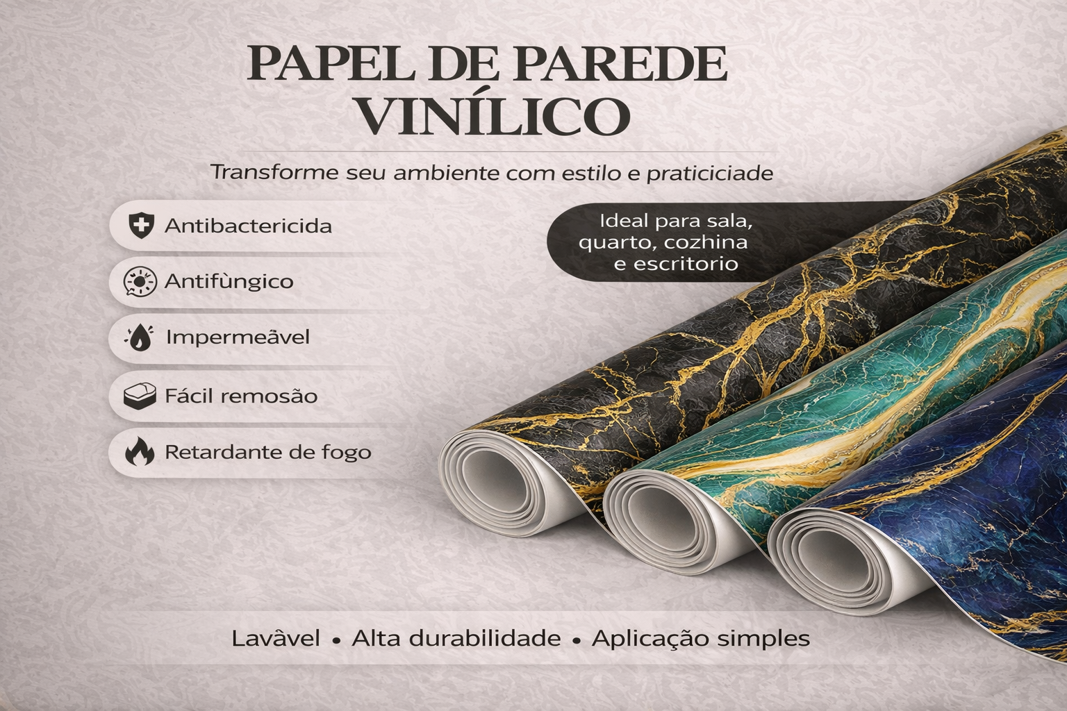 Papel de Parede Adesivo Vinilico Lavável Mármore Vários Modelos Quarto,Sala, Cozinha,Banheiro mt2