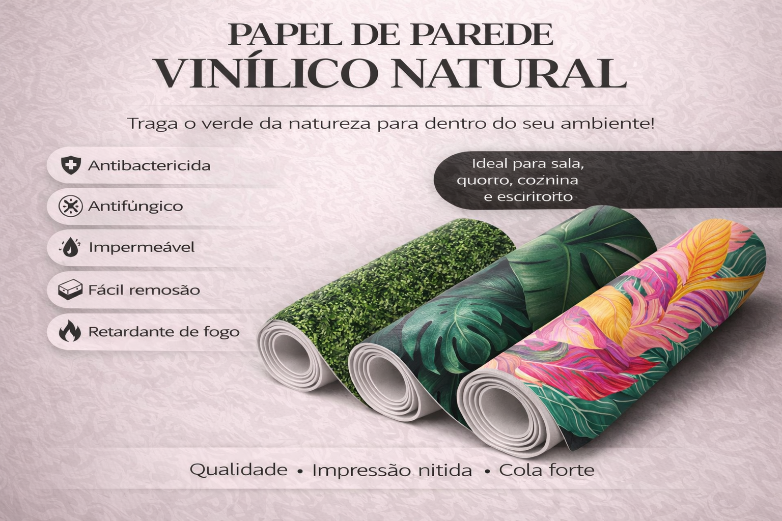 Papel de Parede Adesivo Vinilico Lavável Folhas varios modelos Quarto,Sala, Cozinha,Banheiro